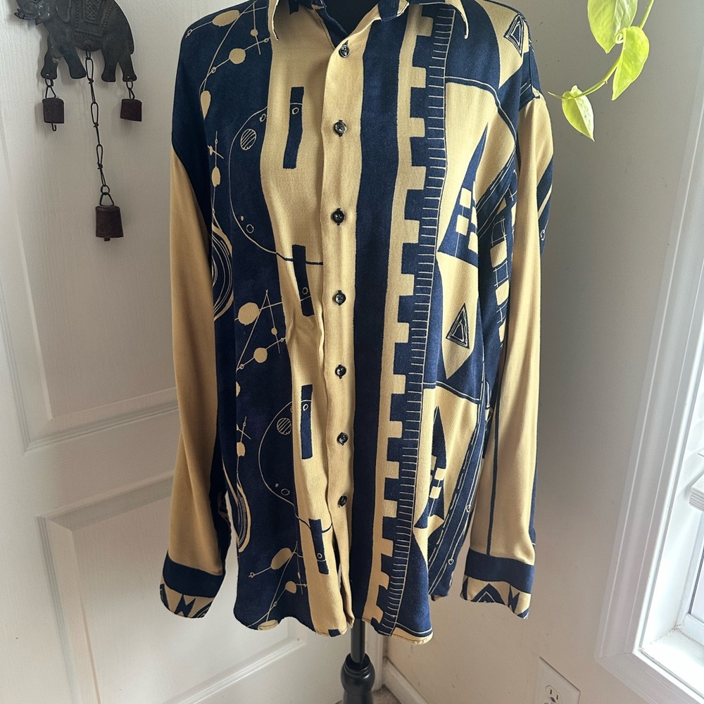 Men's Abstract Pattern Shirt - Navy and Beige